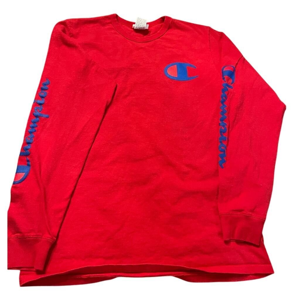 Vintage Champion Red Long-sleeved 100% Cotton Shirt Size Large